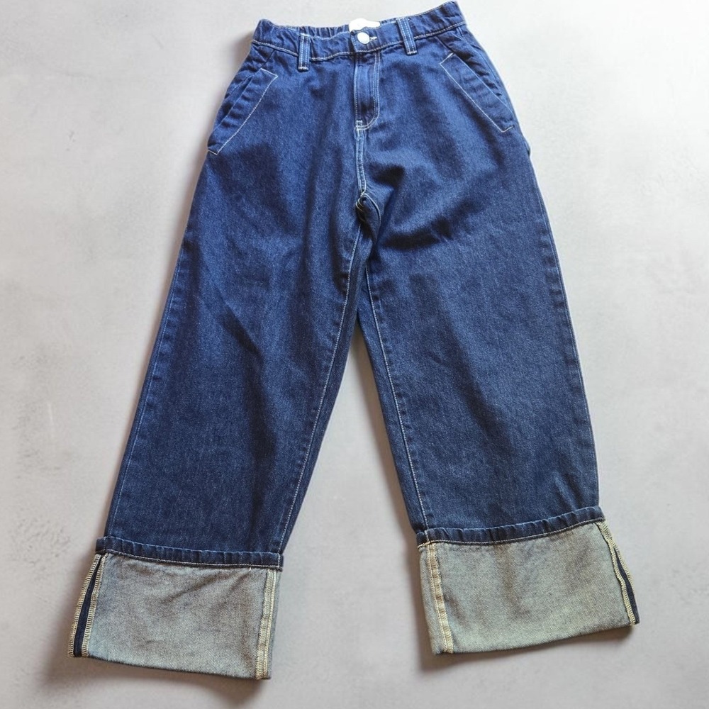 Zara Kids Dark Wash Wide Leg Cuffed Denim Jeans Daily Core Size 11-12 Years